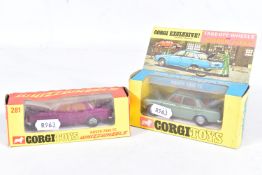 TWO BOXED CORGI TOYS ROVER 2000 TC CAR MODELS, Golden Jacks wheels, No.275, metallic olive green,