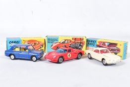 THREE BOXED CORGI TOYS CARS, Volkswagen 1500 Karmann Ghia, No.239, cream body, red interior,