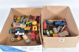 A COLLECTION OF VINTAGE PLAYWORN DINKY, Corgi and Matchbox models, many early pieces but majority