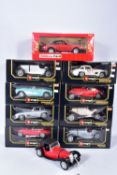 NINE BOXED BBURAGO AND TONKA POLISTIL SPORTS CAR MODELS, all 1/18 scale, all appear largely complete