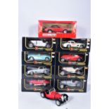 NINE BOXED BBURAGO AND TONKA POLISTIL SPORTS CAR MODELS, all 1/18 scale, all appear largely complete