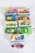FIVE BOXED MATCHBOX MODEL VEHICLES, to include a Superfast Draguar no. 36 in red, scratches to sun