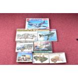 A QUANTITY OF BOXED UNBUILT ASSORTED MILITARY PLASTIC CONSTRUCTION KITS, mixture of Airfix,