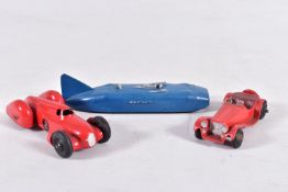 THREE ASSORTED EARLY POST WAR DINKY TOYS, Auto-Union Racing Car, No.23d, red body with RN2 in black,