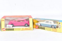 TWO BOXED CORGI TOYS CARS, Golden Jacks wheels Rolls-Royce Silver Shadow, No.273, white over blue/