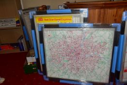 A FRAMED AND GLAZED LONDON TRANSPORT BUS MAP, from the 1980's, with a framed and glazed Red Star