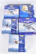 FIVE BOXED DETAILED 1:72 DIECAST CORGI 'THE AVIATION ARCHIVE' MODELS, to include two World War II