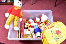 A COLLECTION OF RUPERT THE BEAR AND FRIENDS SOFT TOYS AND COLLECTIBLES, to include a Holdall,