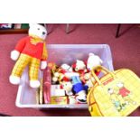 A COLLECTION OF RUPERT THE BEAR AND FRIENDS SOFT TOYS AND COLLECTIBLES, to include a Holdall,
