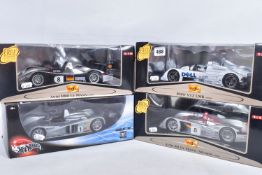 THREE BOXED MAISTO 1:18 SCALE GT RACING CARS, Audi R8R Le Mans (1999), No.38881, B.M.W. V12 LMR (