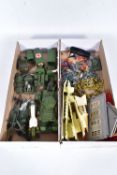 A QUANTITY OF UNBOXED AND ASSORTED PLAYWORN DIECAST MILITARY VEHICLES, to include Dinky Supertoys