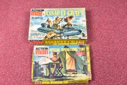 TWO BOXED PALITOY ACTION MAN PLAY SETS, 'Special Operations Tent' and ' Assault Craft' contents