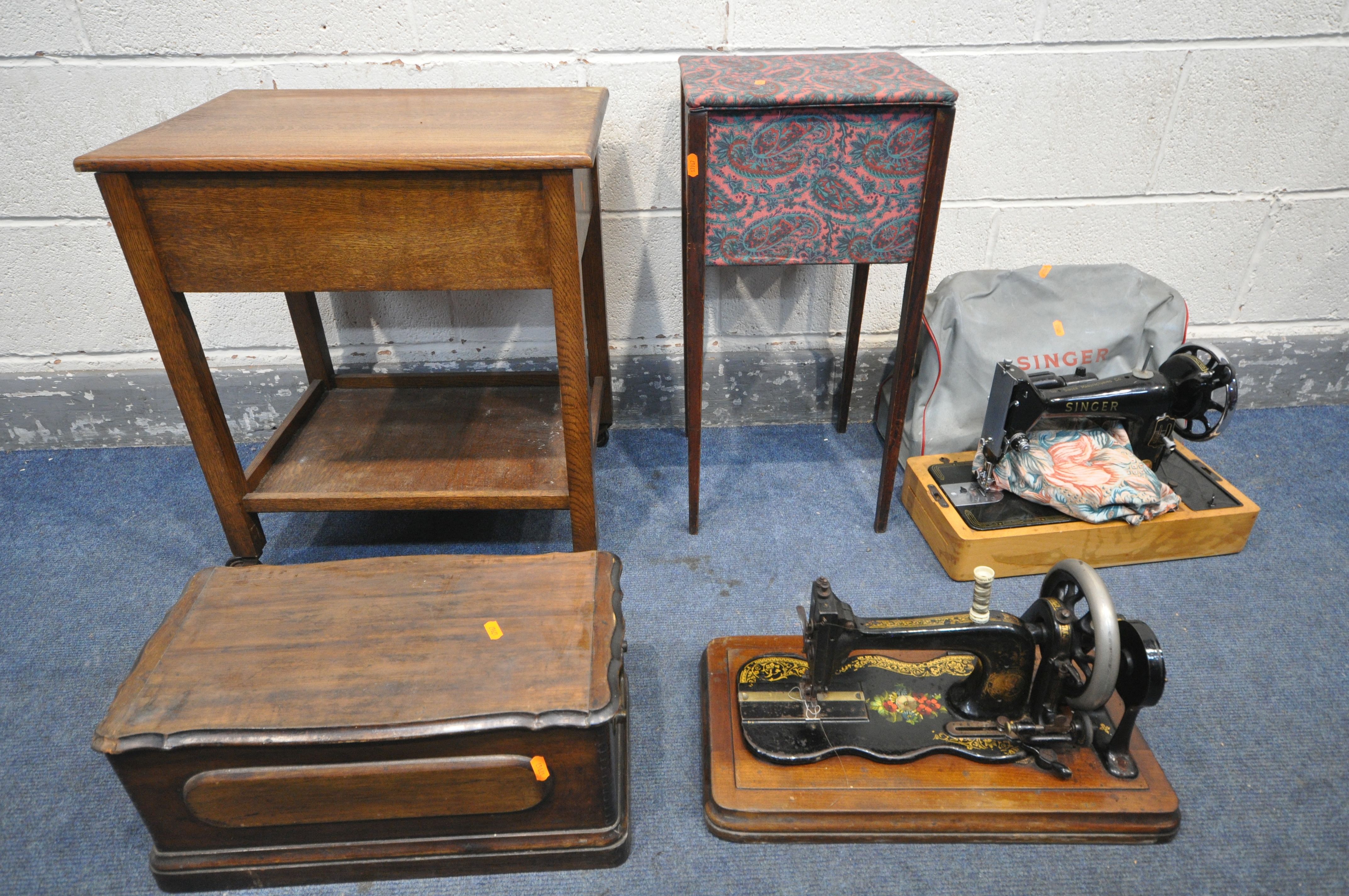 A VINTAGE MAHOGANY CASED BRADBURY & CO NO1 SEWING MACHINE (condition:-gilt partly worn, chips to