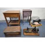 A VINTAGE MAHOGANY CASED BRADBURY & CO NO1 SEWING MACHINE (condition:-gilt partly worn, chips to