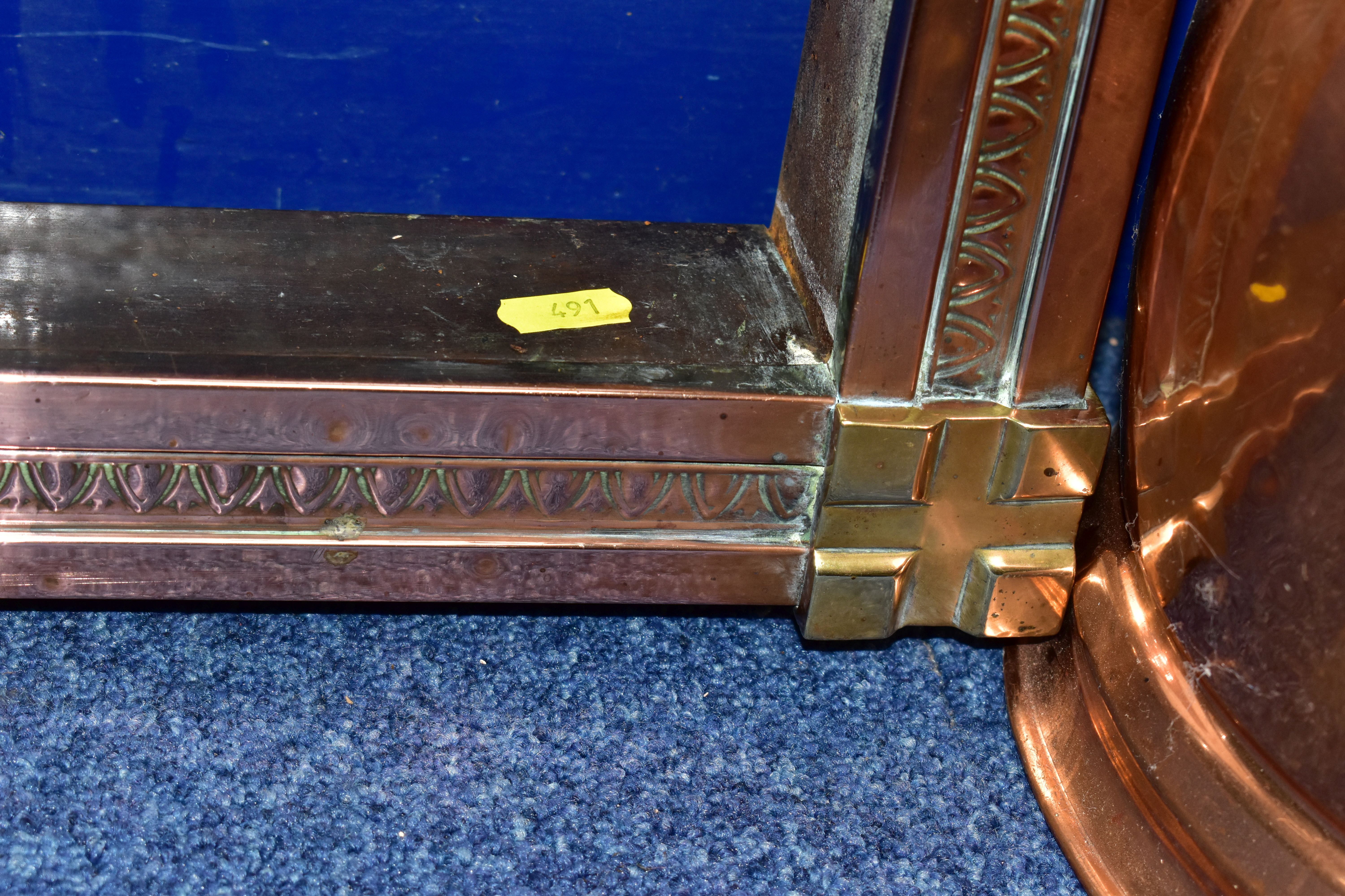 A MAPPIN & WEBB MANTEL CLOCK TOGETHER WITH A 20TH CENTURY COPPER FENDER, and a copper and brass coal - Image 4 of 6