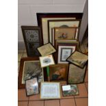 A SMALL QUANTITY OF PICTURES AND PRINTS ETC, to include an early 20th Century sketch depicting a