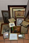 A SMALL QUANTITY OF PICTURES AND PRINTS ETC, to include an early 20th Century sketch depicting a