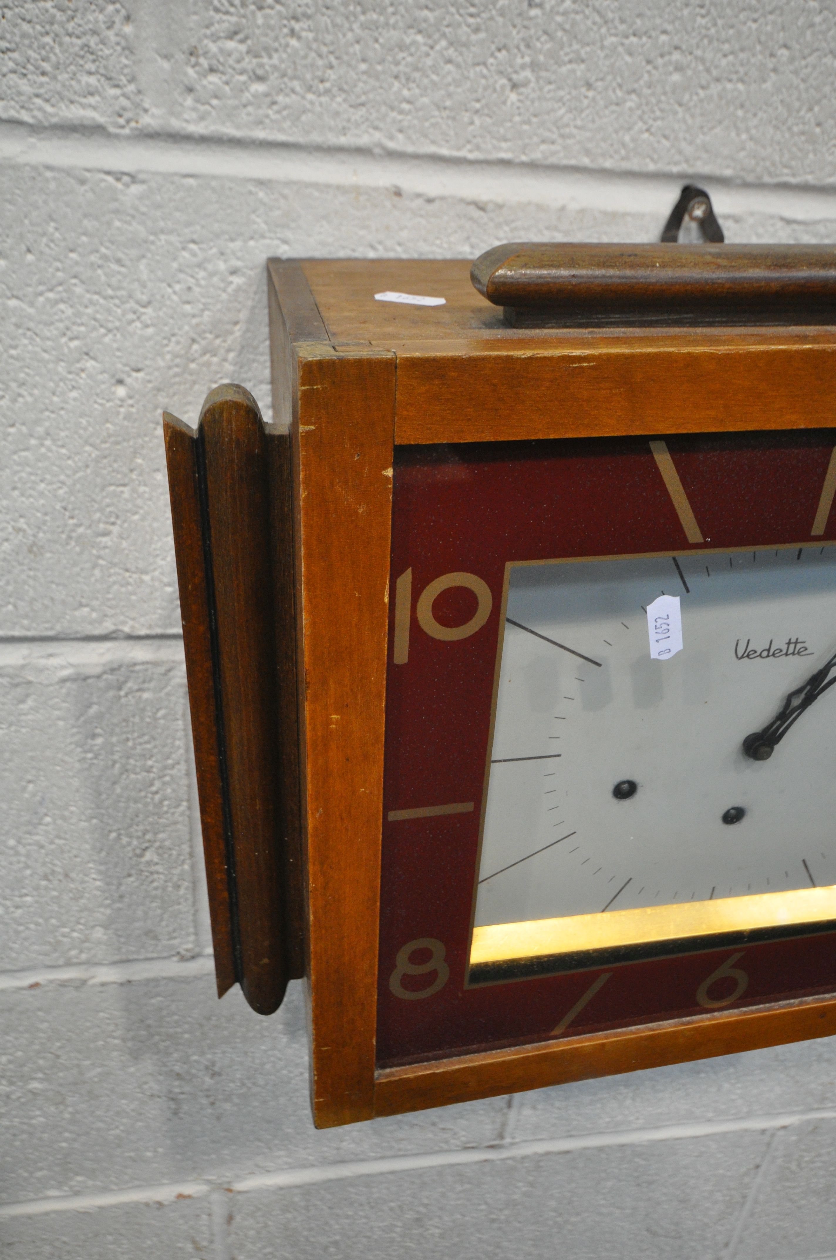 AN ART DECO WALNUT WALL CLOCK, labelled Vedette to the face, width 46cm x depth 17cm x height - Image 2 of 4