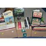 BOOKS, three boxes containing fifty titles in hardback format relating to dogs and featuring works