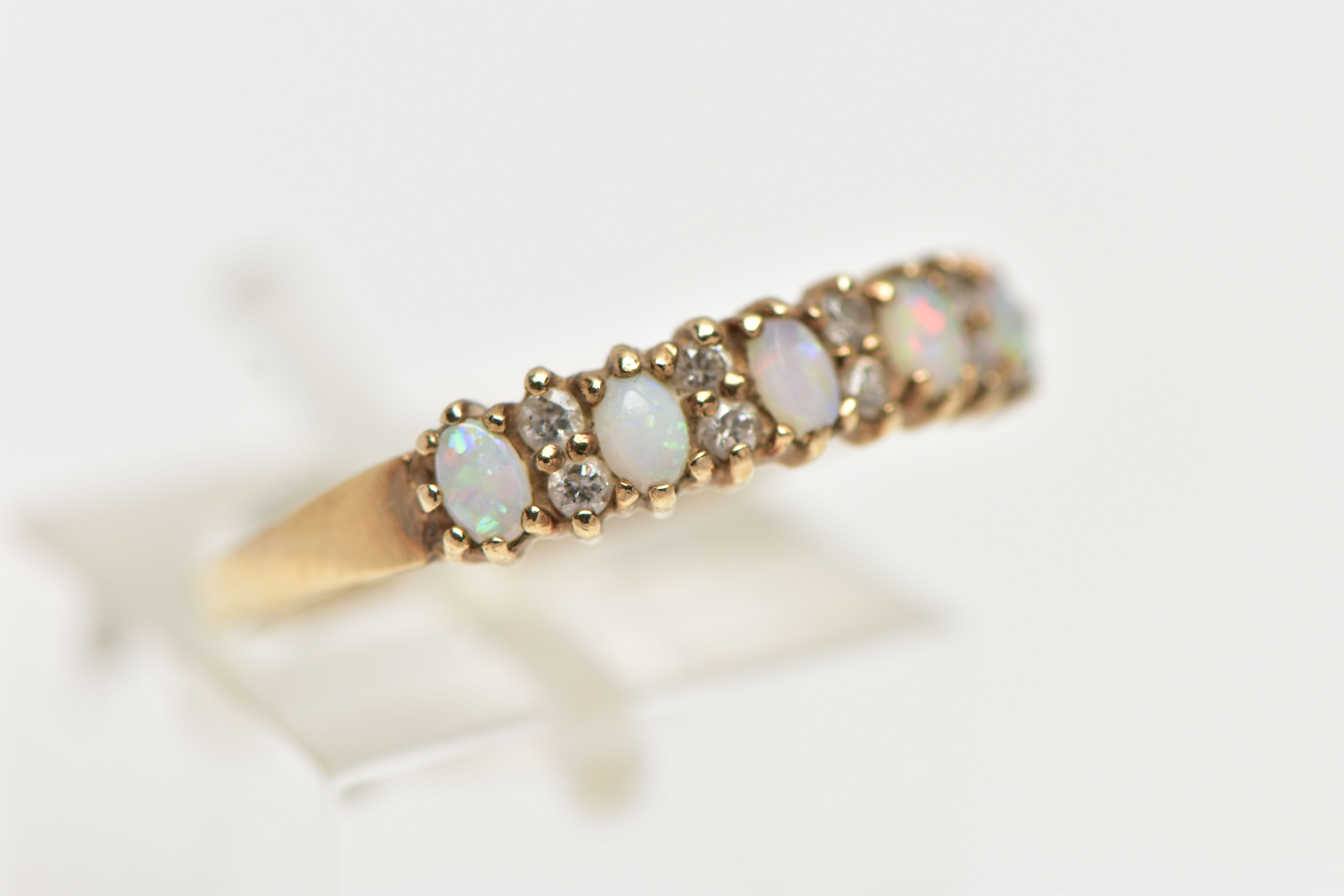 A 9CT GOLD OPAL AND DIAMOND HALF ETERNITY RING, designed with five oval cut opal cabochons, each - Bild 4 aus 4