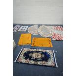 A SELECTION OF WOOLEN RUGS, to include five assorted chinse rugs (some with stains) a large