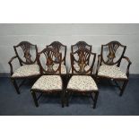 A SET OF EIGHT MAHOGANY HEPPLEWHITE STYLE CHAIRS, with a central fan inlay, and floral drop in
