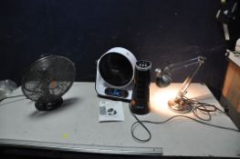 A NEOSTAR OSCILATING DESK FAN, a Mylek mini tower fan, a Stainless steel effect desk fan, a