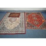 A PERSIAN HAMEDAN STYLE RED RUG, 168cm x 126cm, a modern foliate rug, a red Persian rugs, and