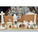 ONE BOX OF ASSORTED CRESTED WARE, to include A&S, W.H.Goss, Albion, Swan, in varying forms; jugs,