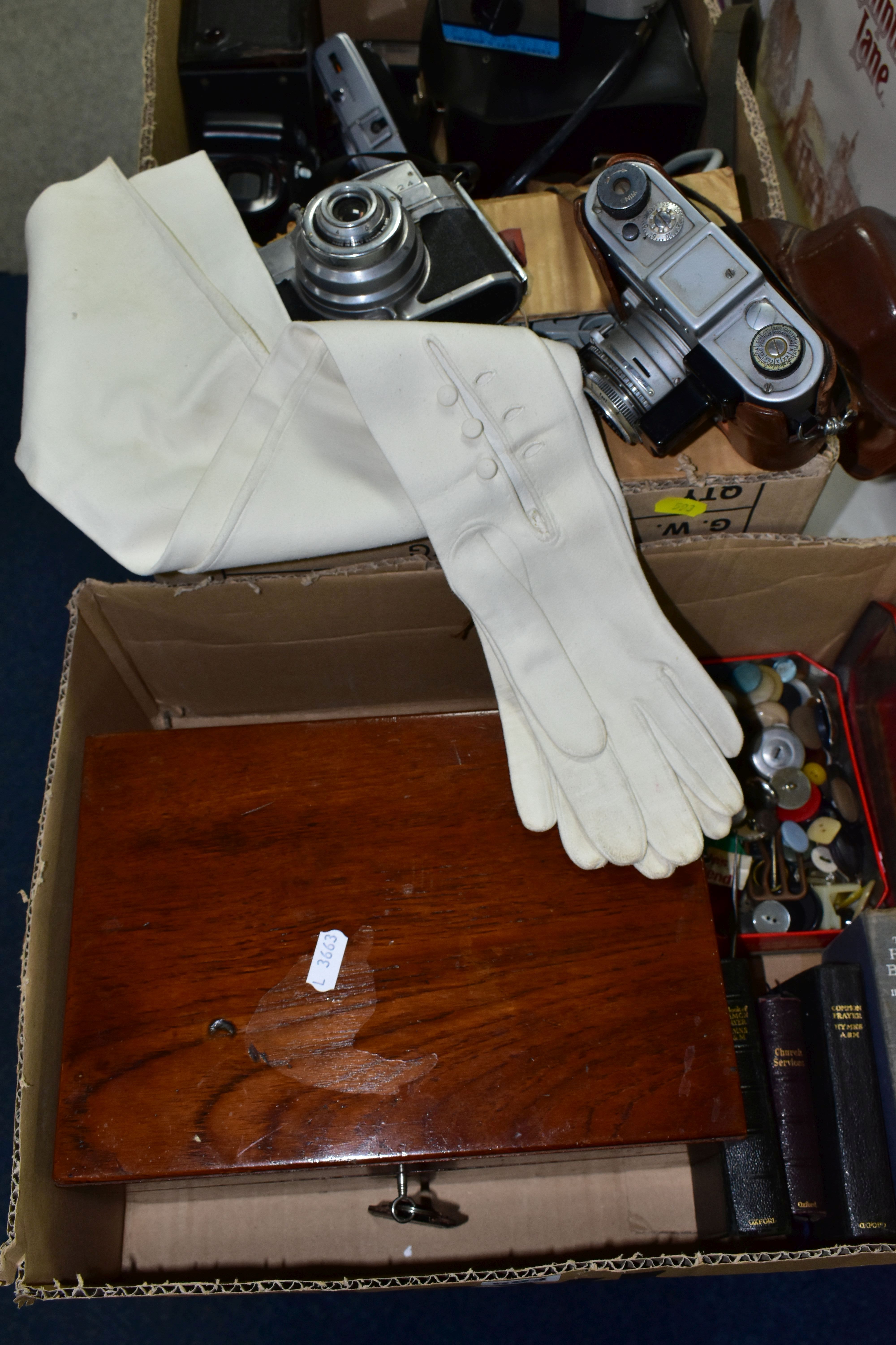 TWO BOXES OF CAMERA AND CINE EQUIPMENT, to include a vintage Holland Toffee - Image 2 of 7