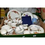 TWO BOXES OF TEA AND DINNER WARES ETC, to include Paragon 'English Rose' six place tea set - lacking