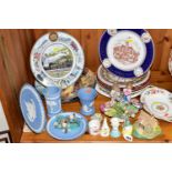 A GROUP OF WEDGWOOD BLUE JASPER WARE AND COLLECTOR'S PLATES, comprising a Wedgwood blue Jasper