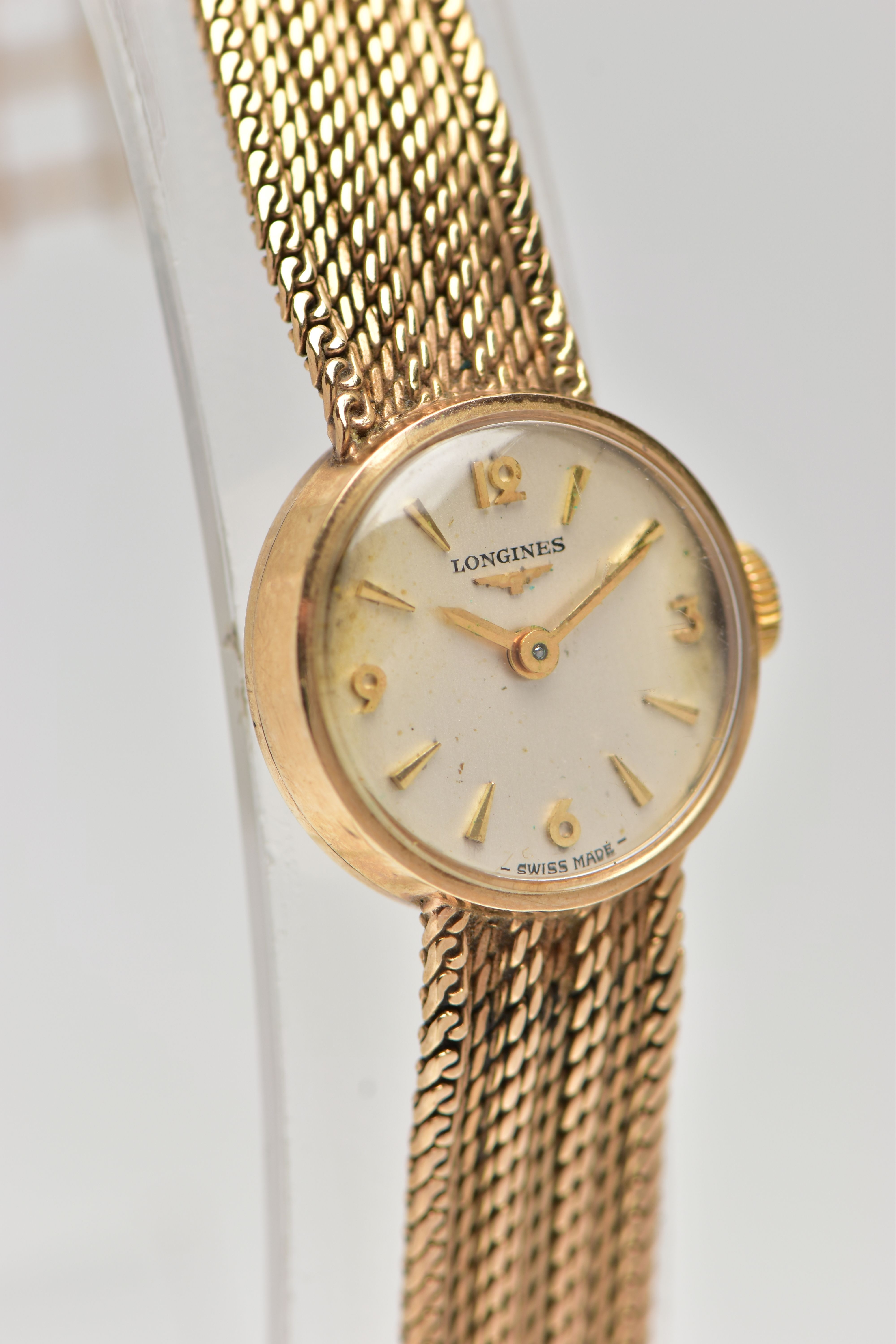 A LADIES 9CT GOLD 'LONGINES' WRISTWATCH, manual wind, round silver dial signed 'Longines', Arabic - Image 2 of 6