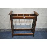 A 20TH CENTURY OAK UMBRELLA STAND, with three four sections (condition - missing drip tray,