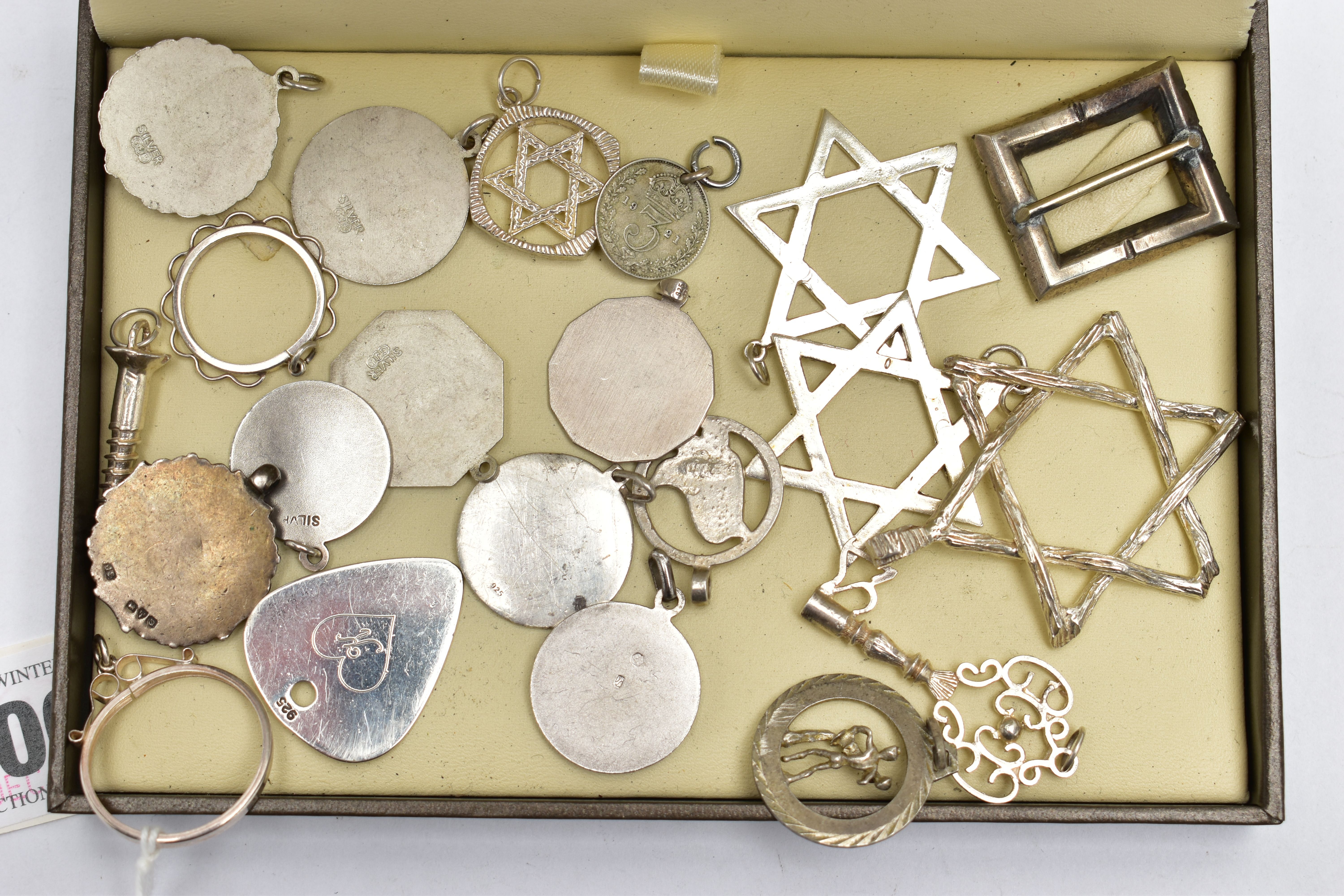 ASSORTED SILVER AND WHITE METAL PENDANTS, the first a silver darts medal, hallmarked Chester 1939, - Image 2 of 2