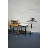 A FRENCH MAHOGANY SIDE TABLE, with a marble insert, and brass foliate decoration, length 54cm x