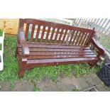 A PAINTED WOODEN SLATTED GARDEN BENCH 182cm wide (Condition some paint losses but sturdy)