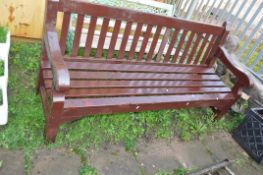 A PAINTED WOODEN SLATTED GARDEN BENCH 182cm wide (Condition some paint losses but sturdy)
