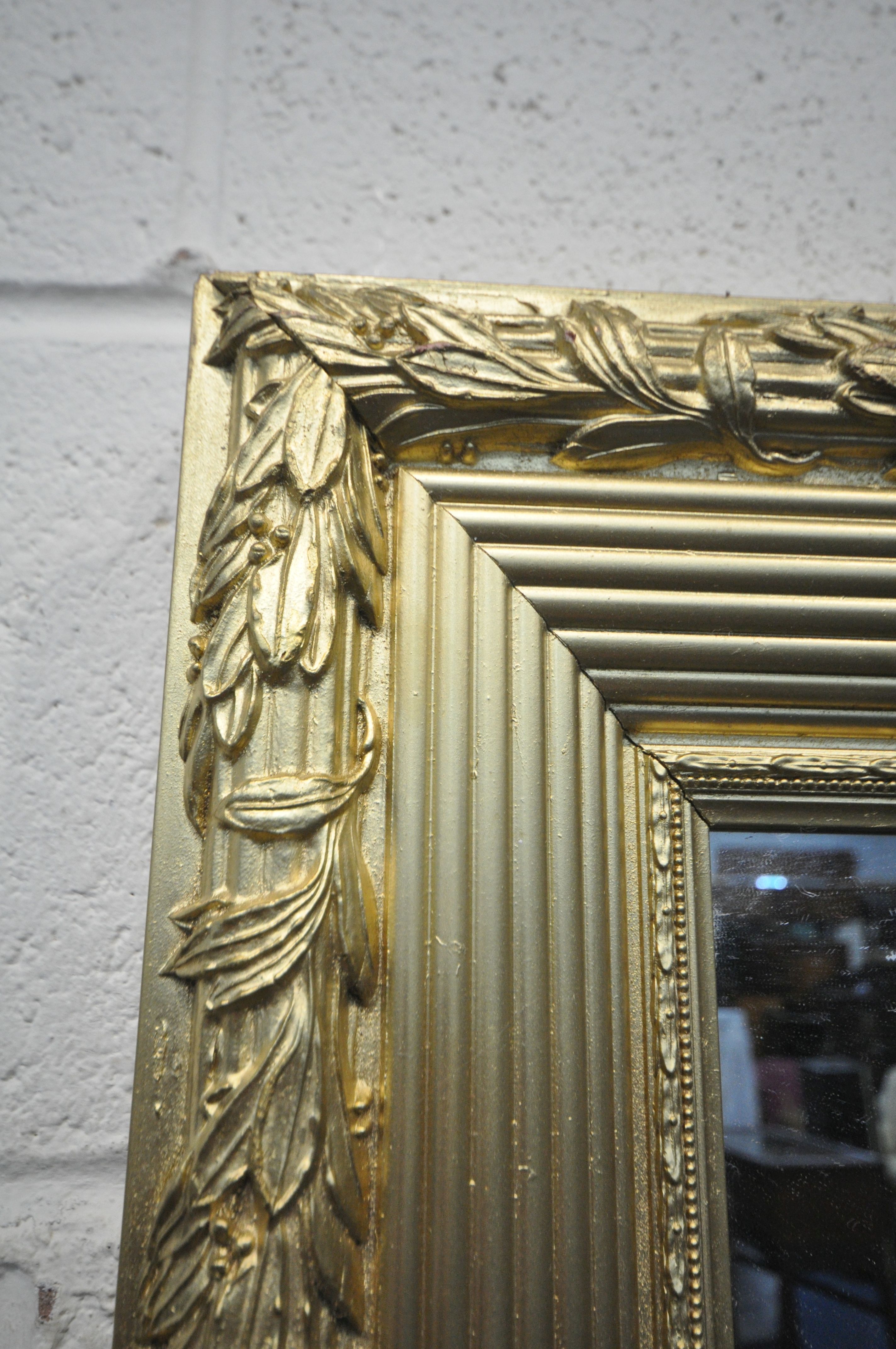 A LARGE RECTANGULAR GILT FRAME WALL MIRROR, with foliate detail, 104cm x 84cm (good condition) - Image 2 of 3