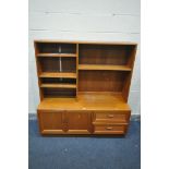 A G PLAN TEAK SHELVING CABINET, with two drawers and two cupboard doors, width 131cm x depth 46cm