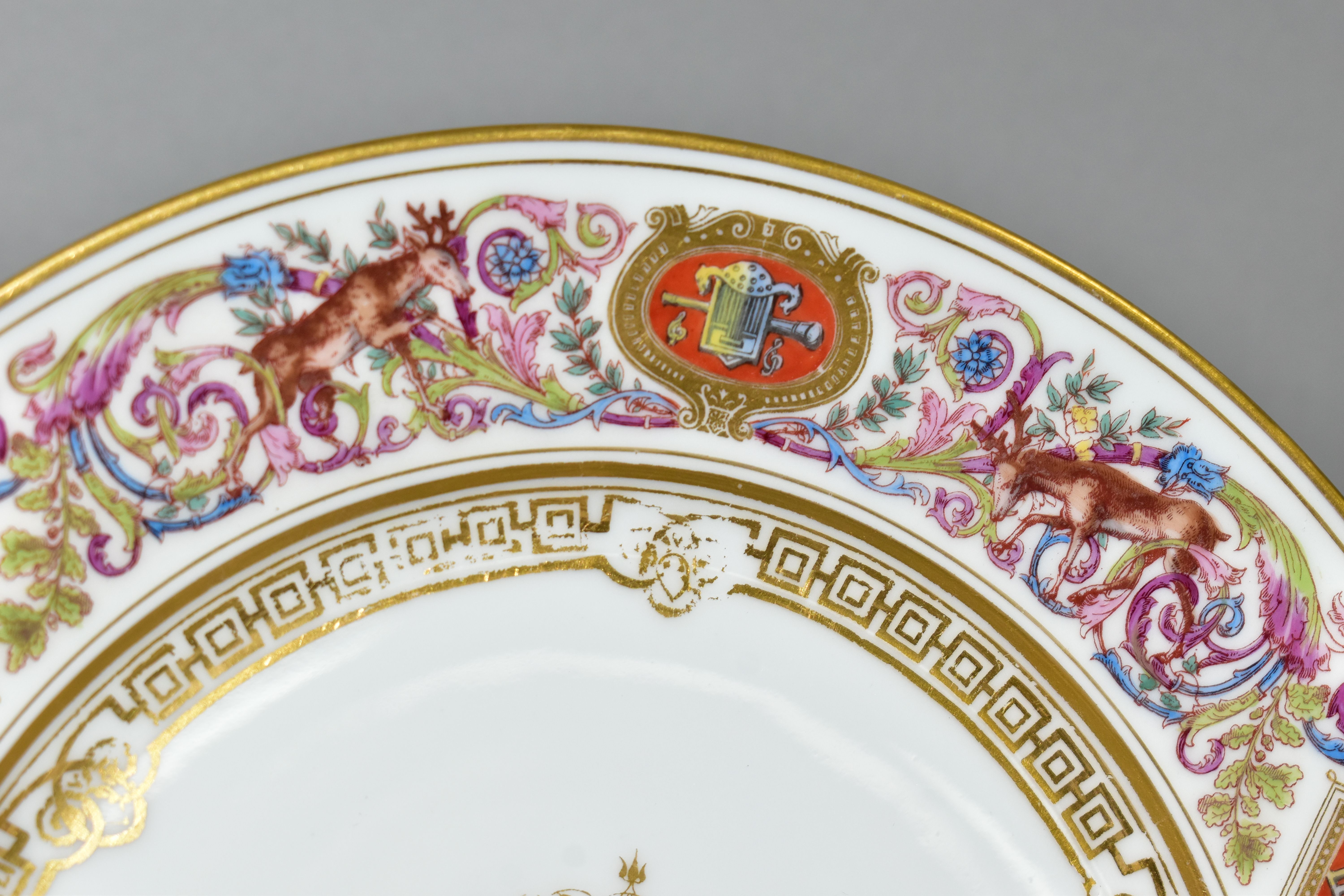 A SEVRES PORCELAIN DESSERT PLATE, from the Royal Hunting Service, featuring a scrolling border - Image 3 of 9