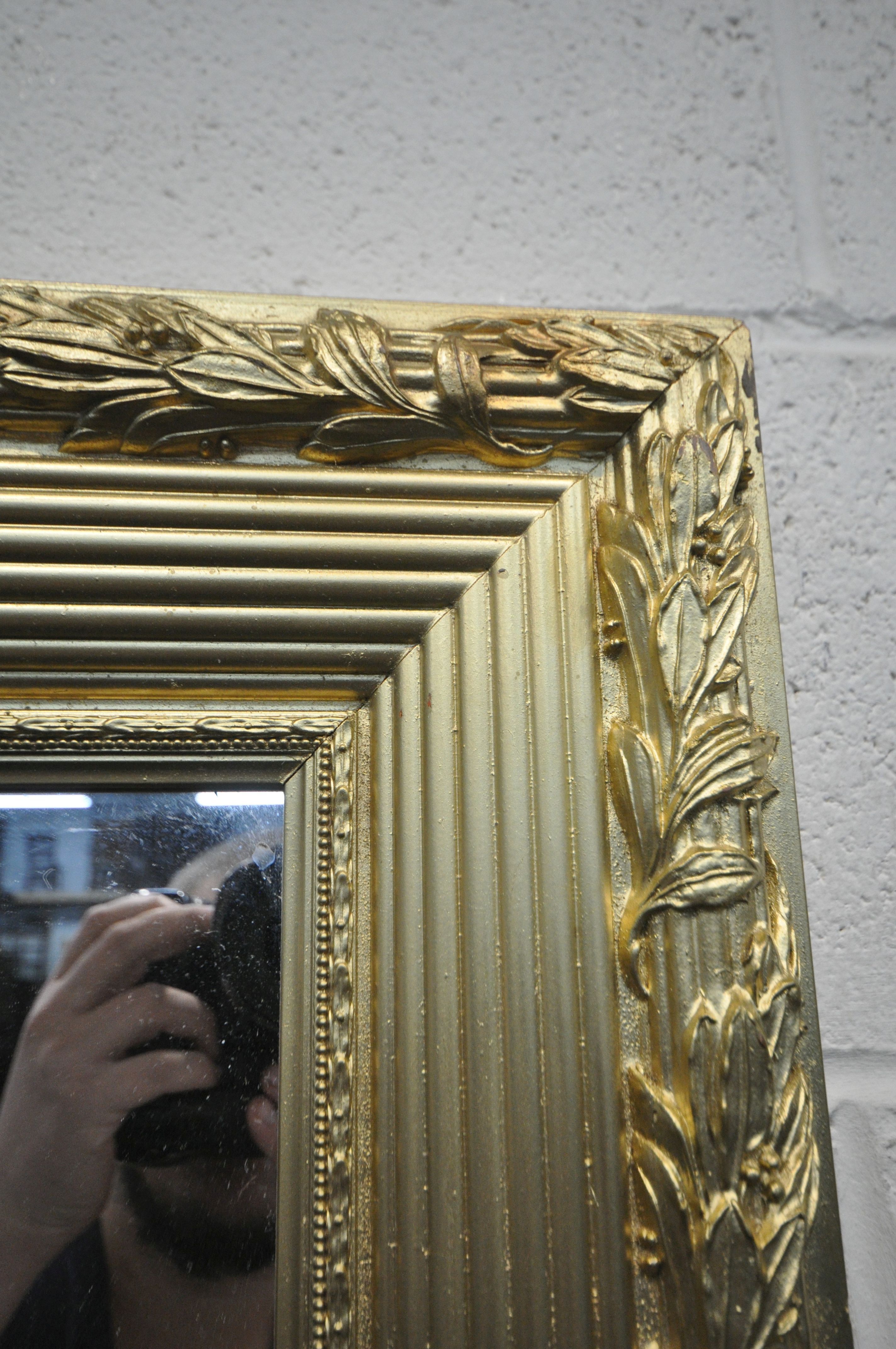 A LARGE RECTANGULAR GILT FRAME WALL MIRROR, with foliate detail, 104cm x 84cm (good condition) - Image 3 of 3