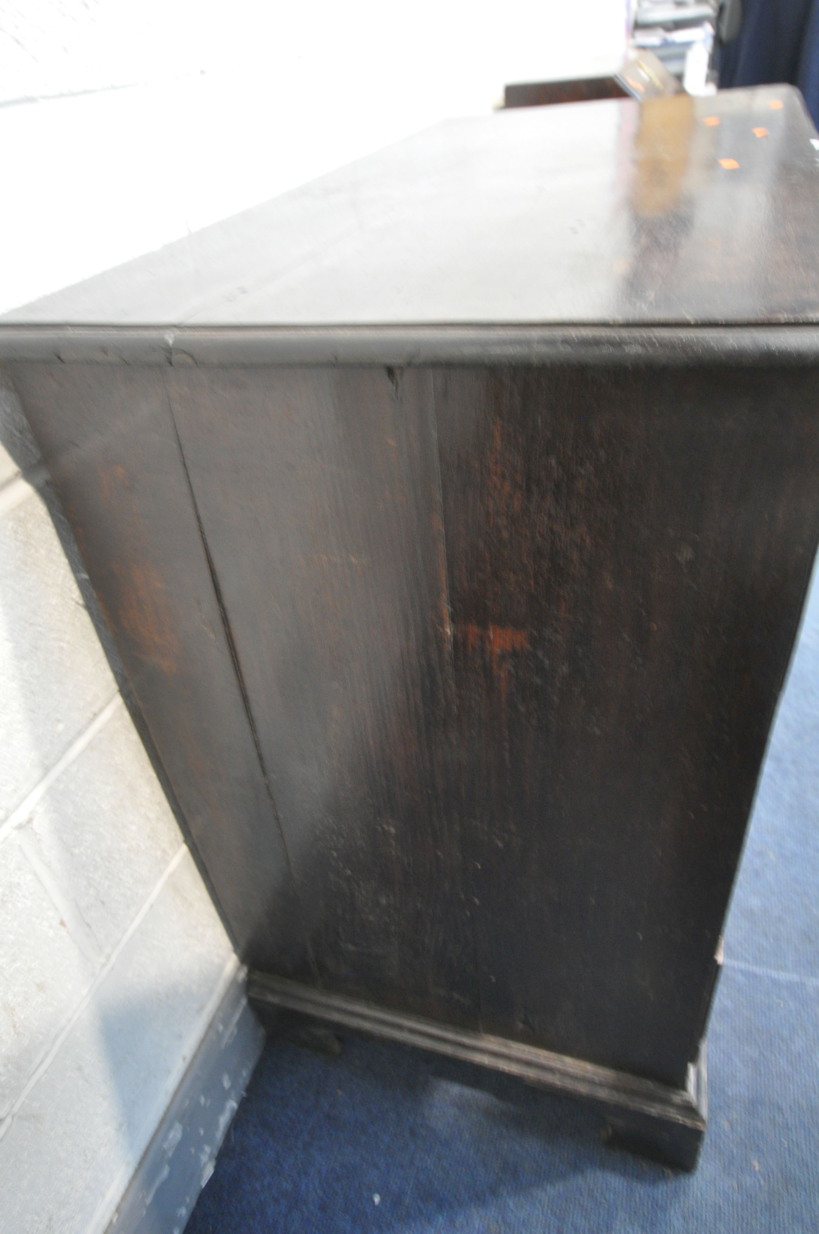 A GEORGIAN AND LATER SOLID OAK CHEST OF TWO SHORT OVER THREE LONG GRADUATED DRAWERS, the drawers - Image 6 of 7