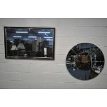 A MODERN CIRCULAR SUNBURST WALL MIRROR, diameter 90cm, and a rectangular wall mirror (2)