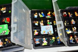 FIVE COMPARTMENTAL BOXED SETS OF LEGO MINIFIGURES, comprising 'The Simpsons', 'Lego The Movie',