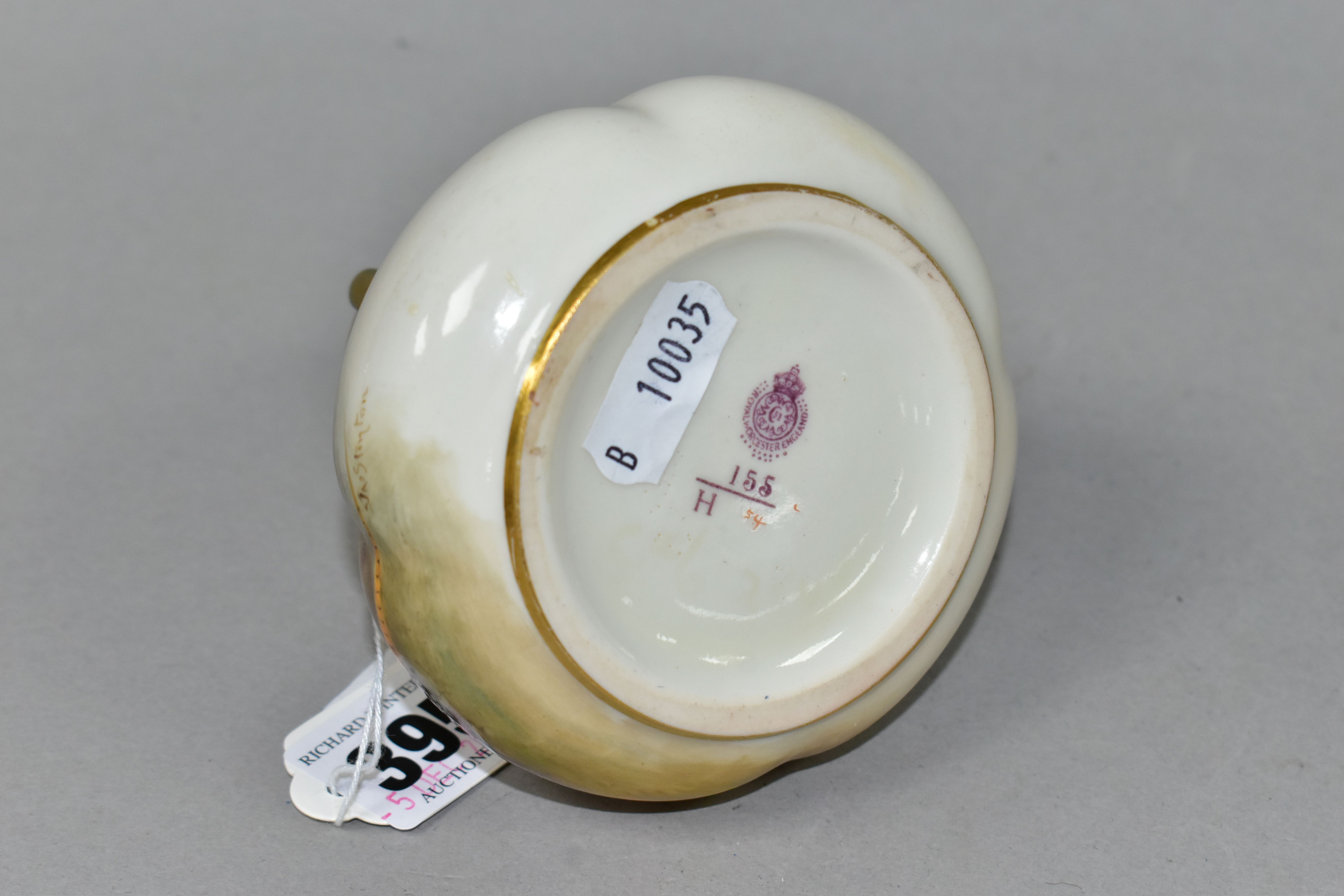 A ROYAL WORCESTER TWIN HANDLED VASE, of squat bulbous form, shape no 155, painted with a pair of - Image 4 of 5