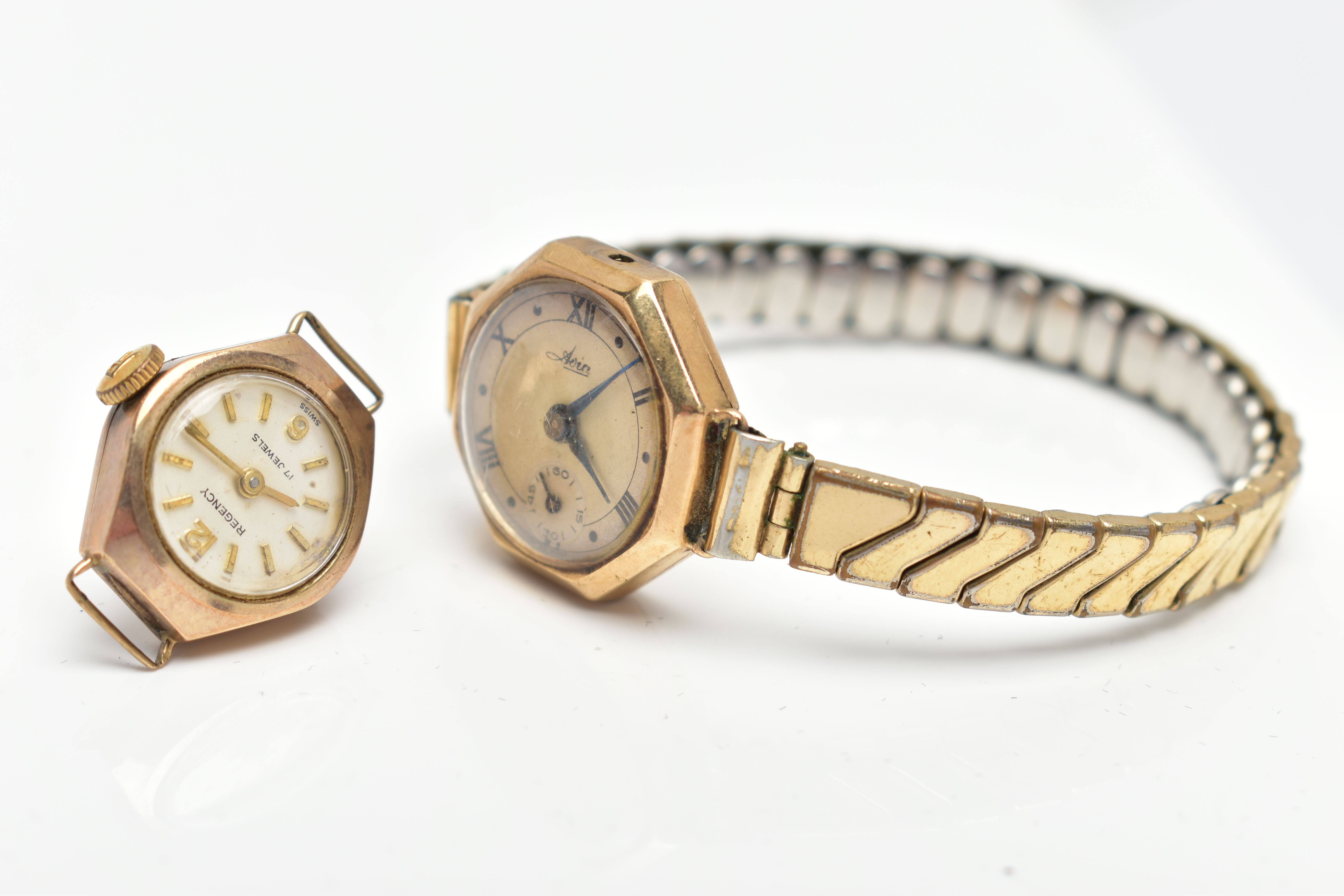 TWO 9CT GOLD WATCHES, the first an AF lady's wrist watch, signed 'Avia', Roman numerals - Image 2 of 4