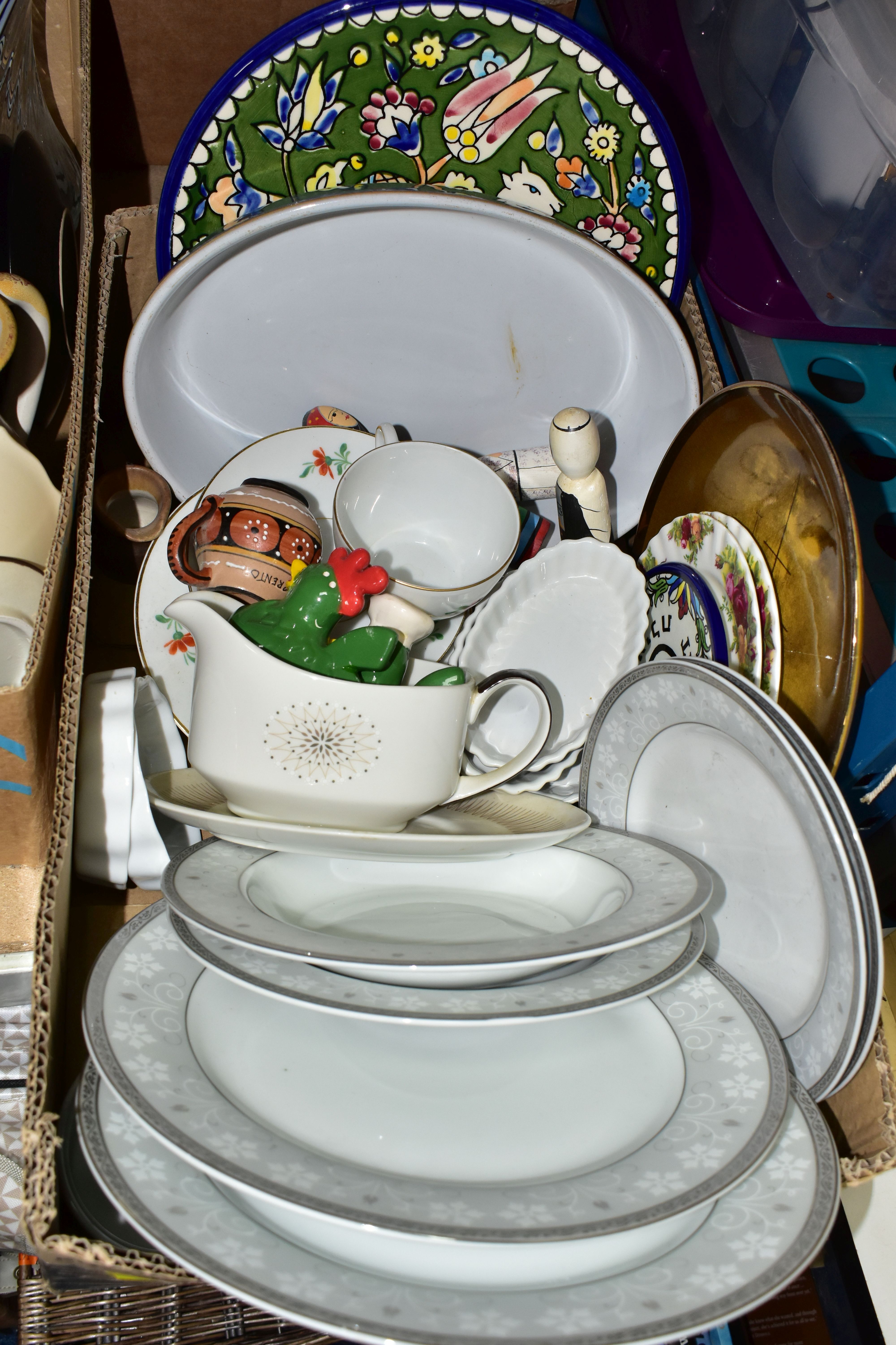 FIVE BOXES AND LOOSE ASSORTED CERAMICS AND GLASS, to include Royal Doulton 'Fireglow' TC1080 pattern - Image 2 of 7