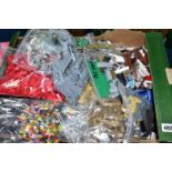 A BOX CONTAINING A QUANTITY OF ASSORTED LEGO PARTS, all sealed in plastic bags, to include blocks