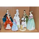 NINE ROYAL DOULTON FIGURINES, comprising Happy Birthday HN3660, Fleur HN2368, Janine HN2461 (